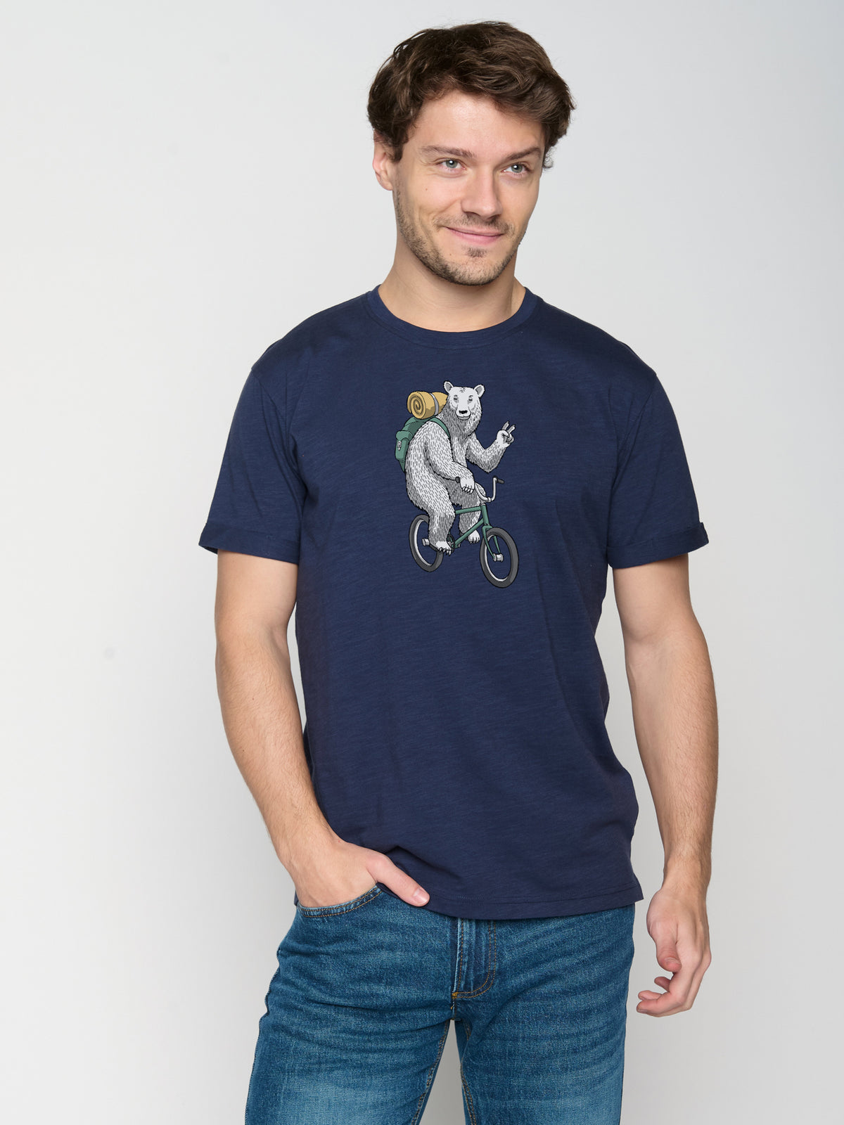 Blau:  Lässiges T-Shirt aus Bio-Baumwoll Mix für Herren [22657]