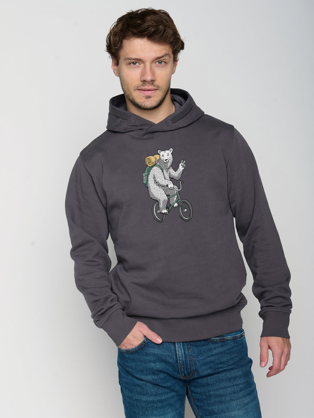 Grau:  Kuschliger Hoodie aus Bio-Baumwolle für Herren [22661]