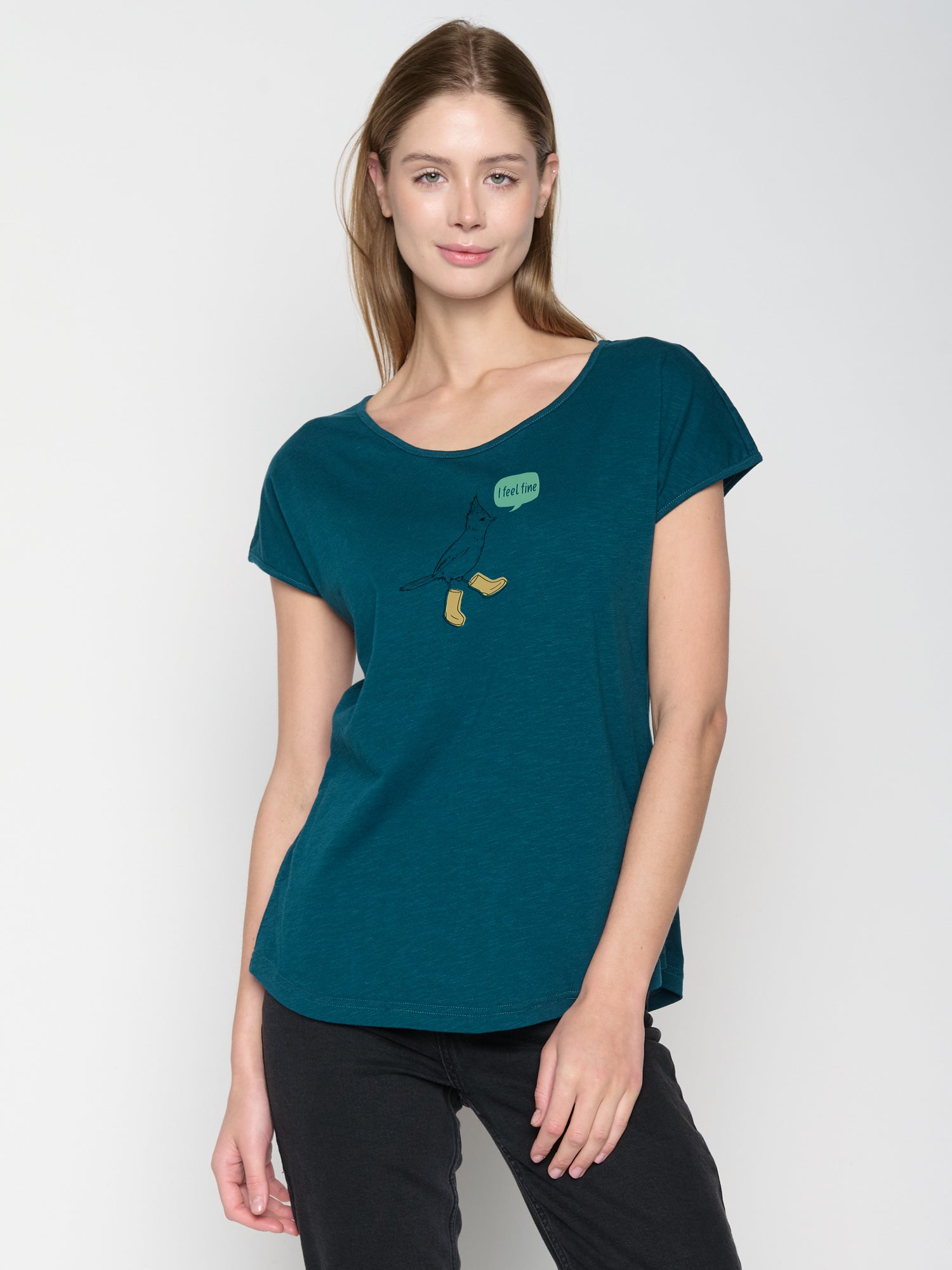 Petrol Green: Lässiges T-Shirt aus Bio-Baumwolle für Damen [22667]