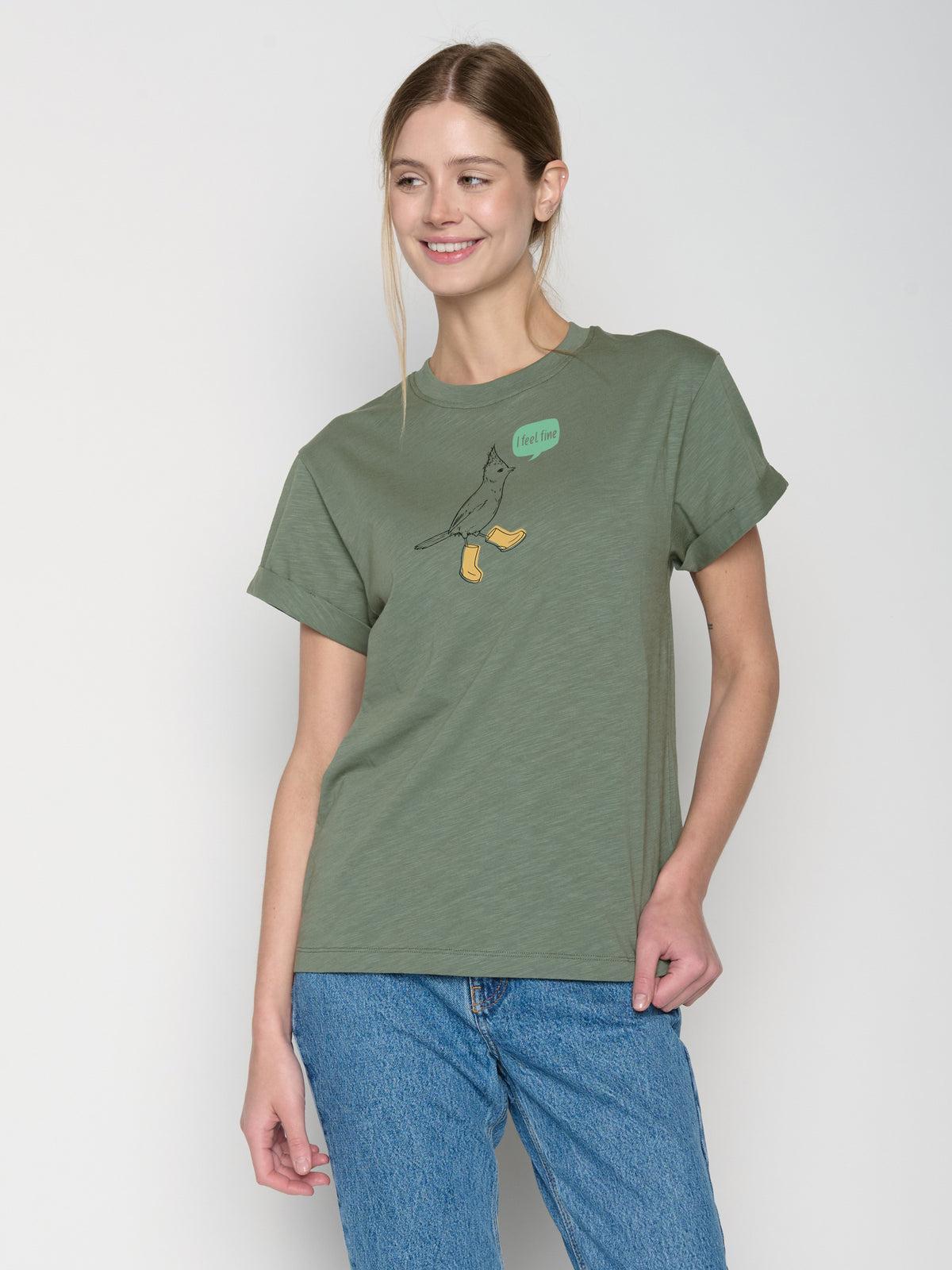 Moos Grey: Lässiges T-Shirt aus Bio-Baumwolle für Damen [22670]