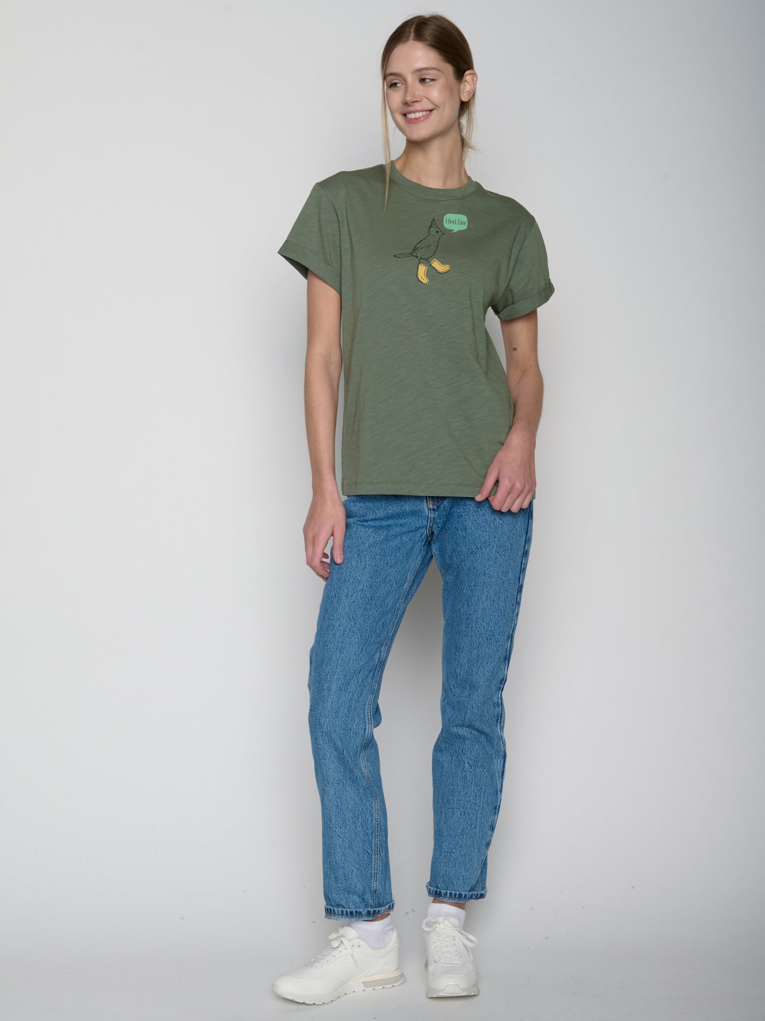 Moos Grey: Lässiges T-Shirt aus Bio-Baumwolle für Damen [22673]