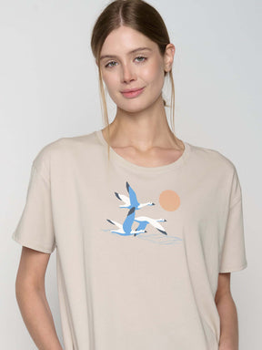 Off White: Lässiges T-Shirt aus Bio-Baumwoll-Mix für Damen [22676]