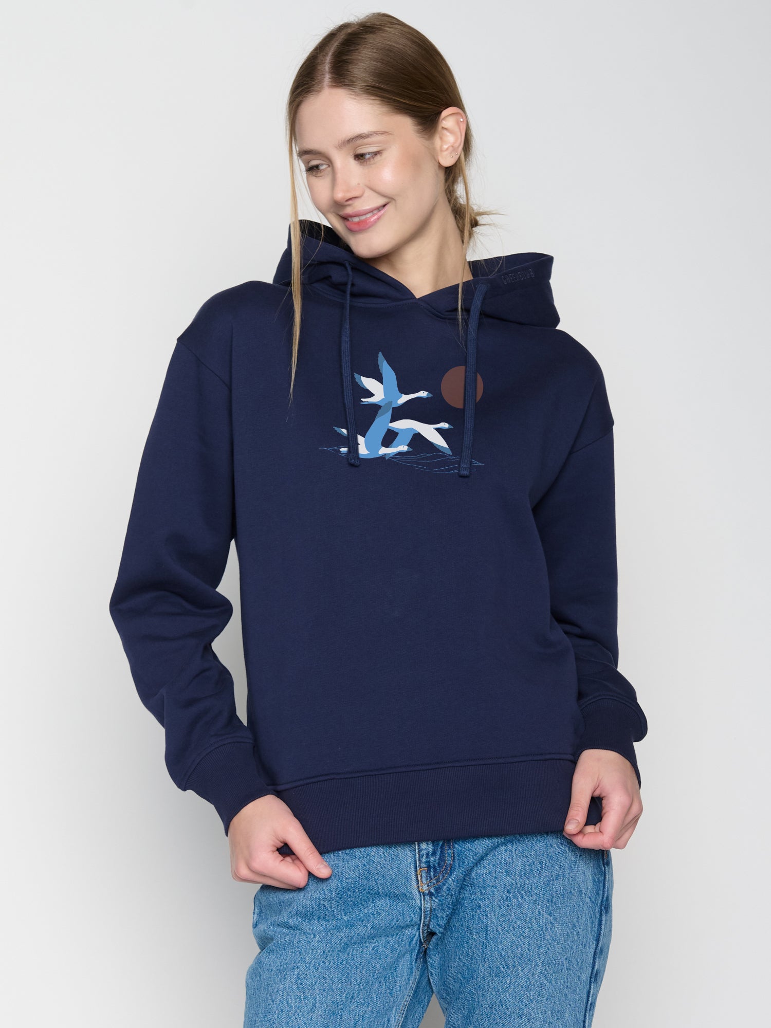 Blau:  Gemütlicher Hoodie aus Bio-Baumwoll Mix für Damen [22680]