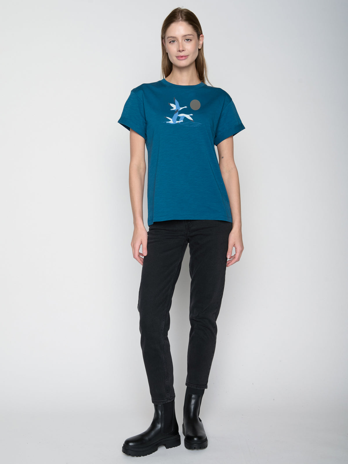 Blau:  Lässiges T-Shirt aus Bio-Baumwolle für Damen [22683]