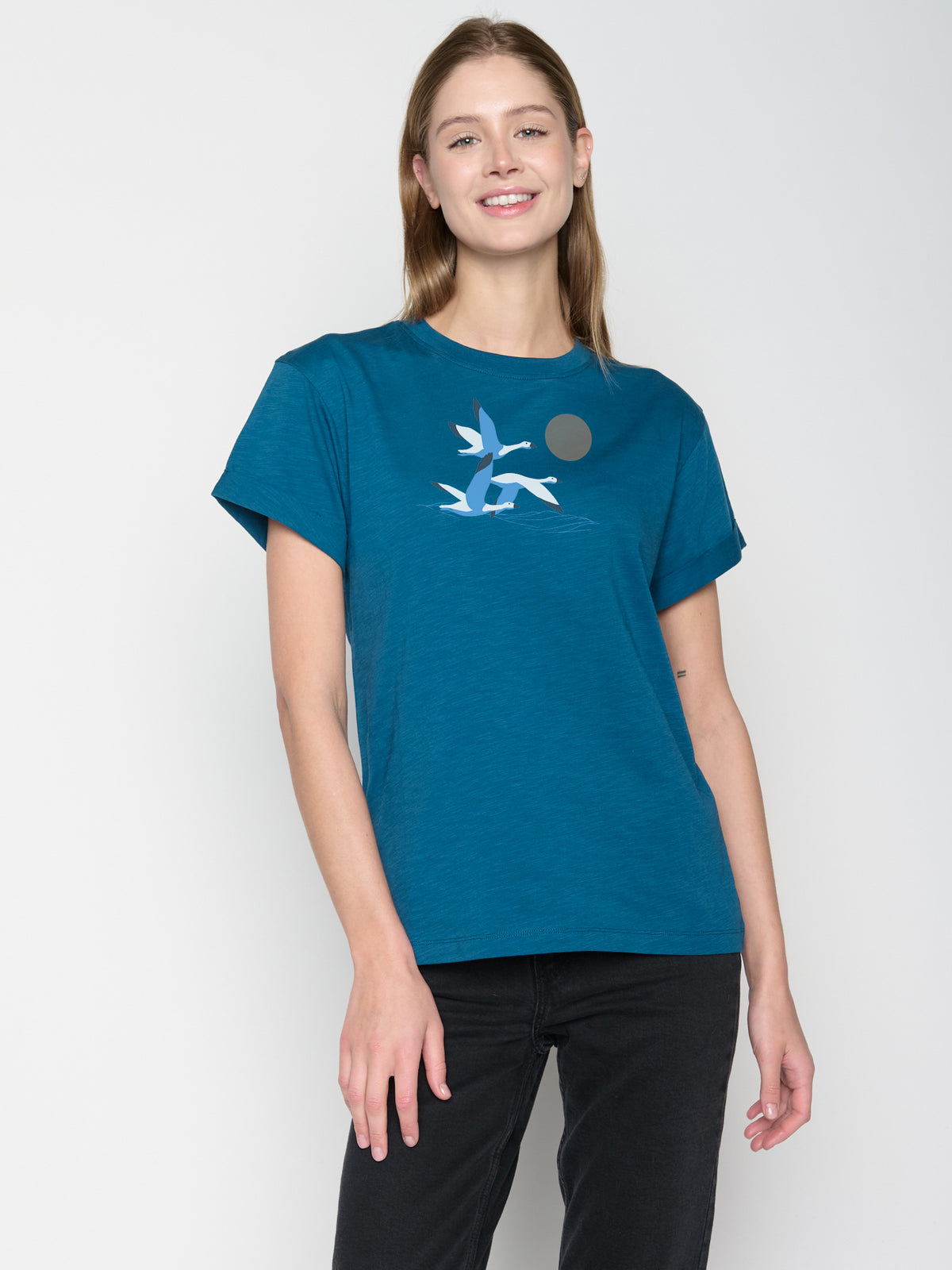 Blau:  Lässiges T-Shirt aus Bio-Baumwolle für Damen [22684]