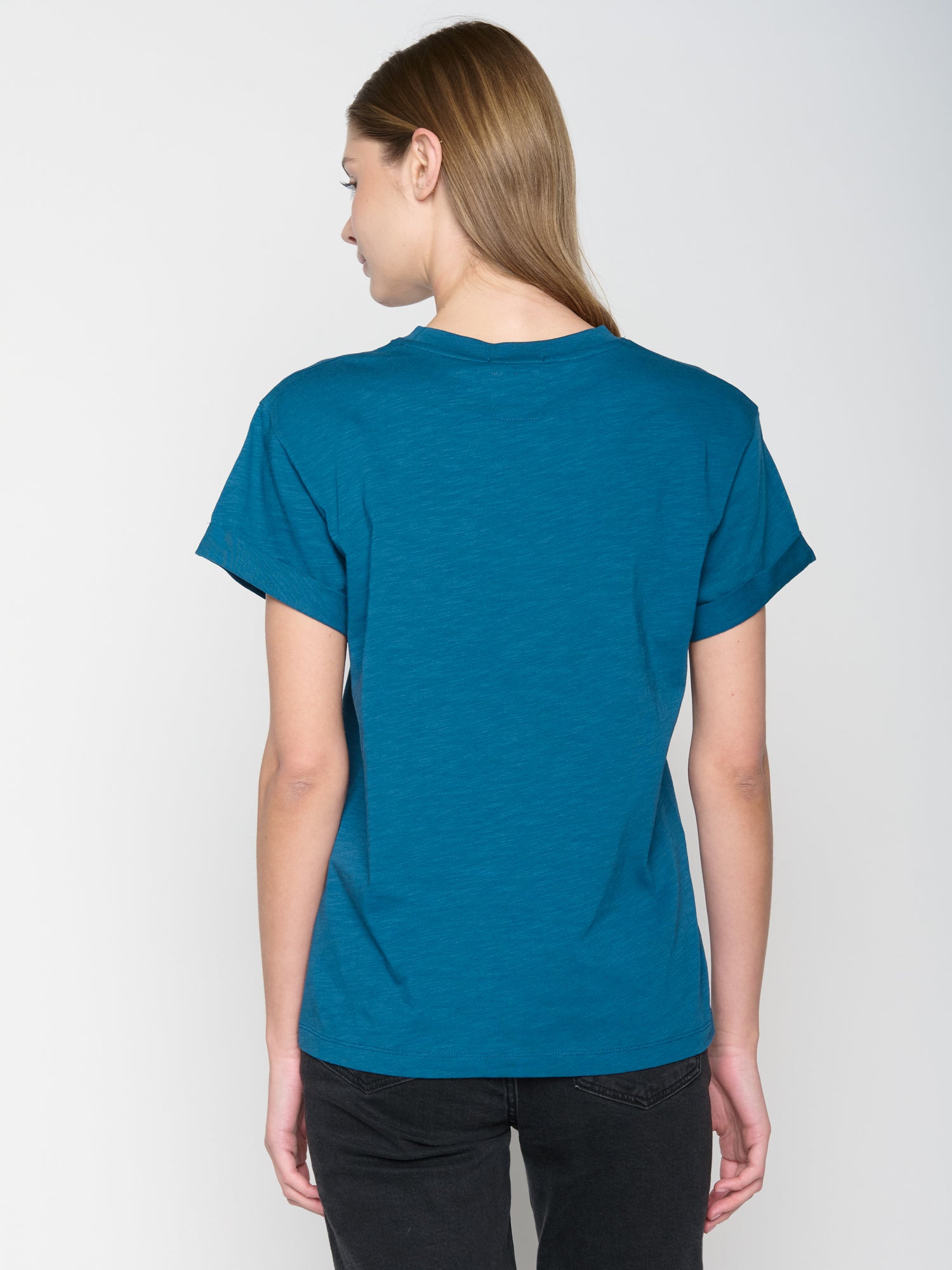 Blau:  Lässiges T-Shirt aus Bio-Baumwolle für Damen [22685]