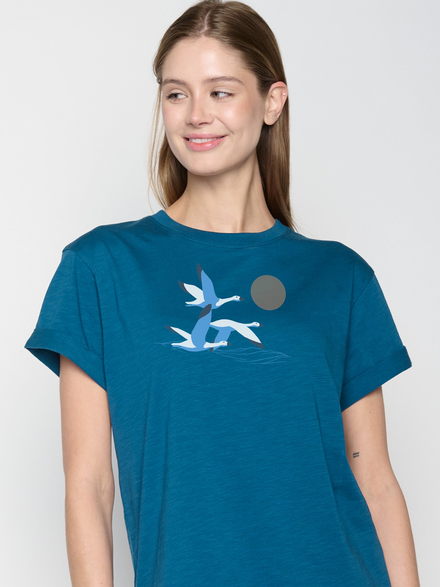 Blau:  Lässiges T-Shirt aus Bio-Baumwolle für Damen [22686]