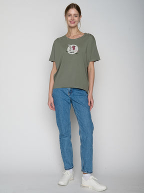 Olive: Lässiges T-Shirt aus Bio-Baumwoll-Mix für Damen [22687]
