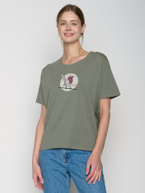 Olive: Lässiges T-Shirt aus Bio-Baumwoll-Mix für Damen [22689]