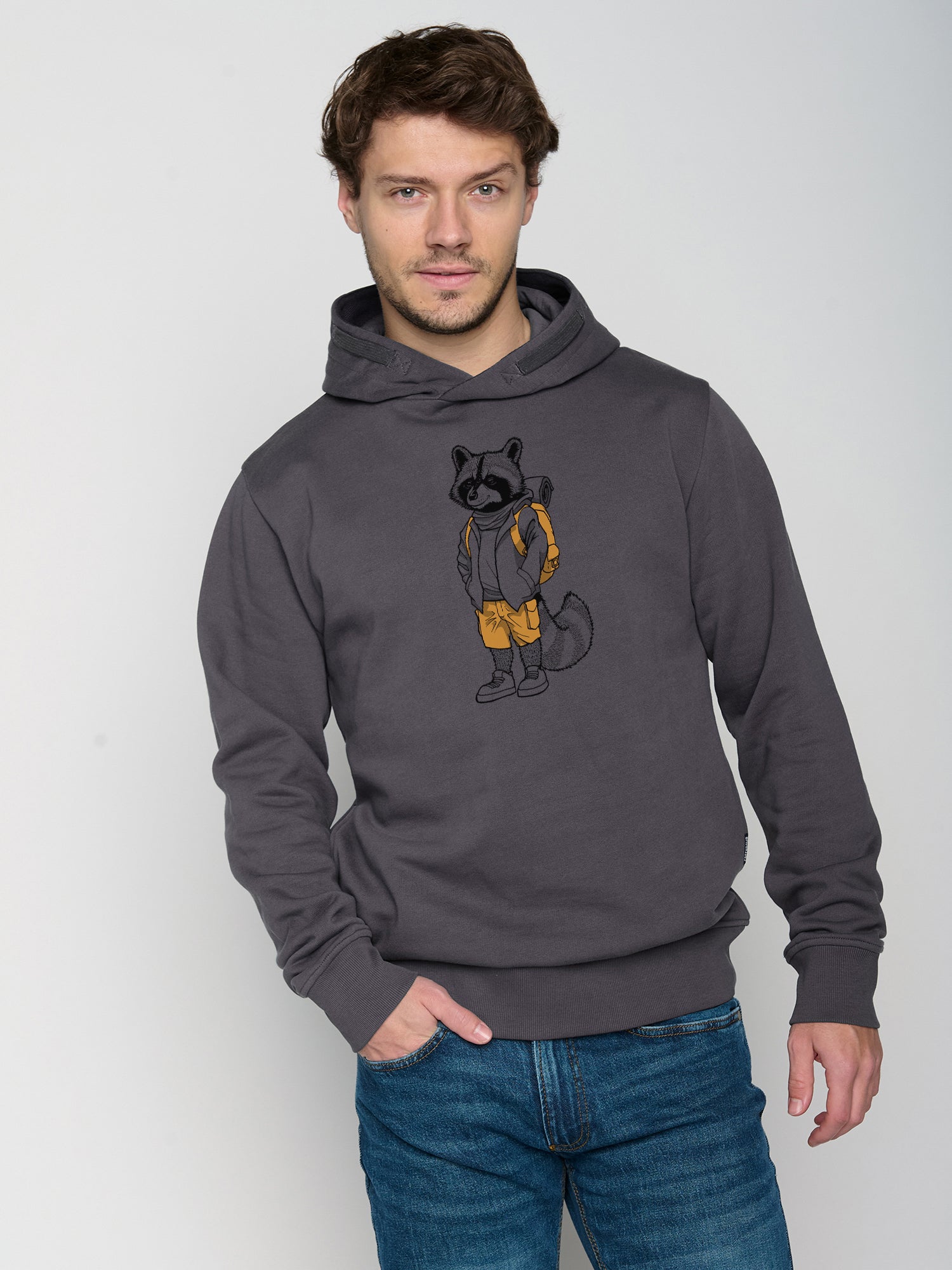Anthracite: Kuschliger Hoodie aus Bio-Baumwolle für Herren [22703]