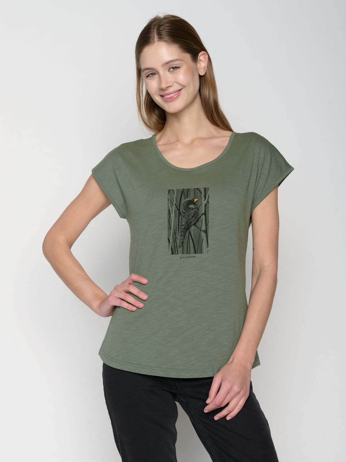 Moos Grey: Lässiges T-Shirt aus Bio-Baumwolle für Damen [22713]