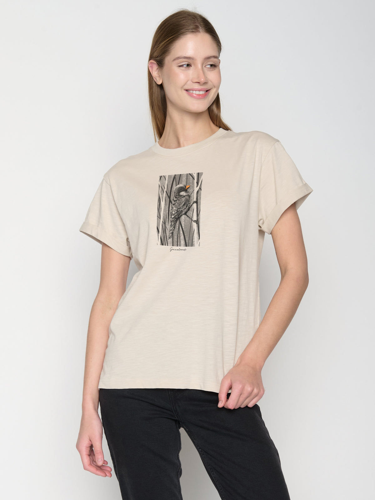 Off White: Lässiges T-Shirt aus Bio-Baumwolle für Damen [22721]