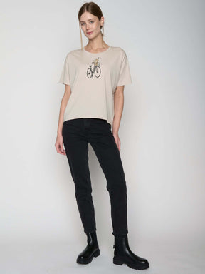 Off White: Lässiges T-Shirt aus Bio-Baumwoll-Mix für Damen [22743]