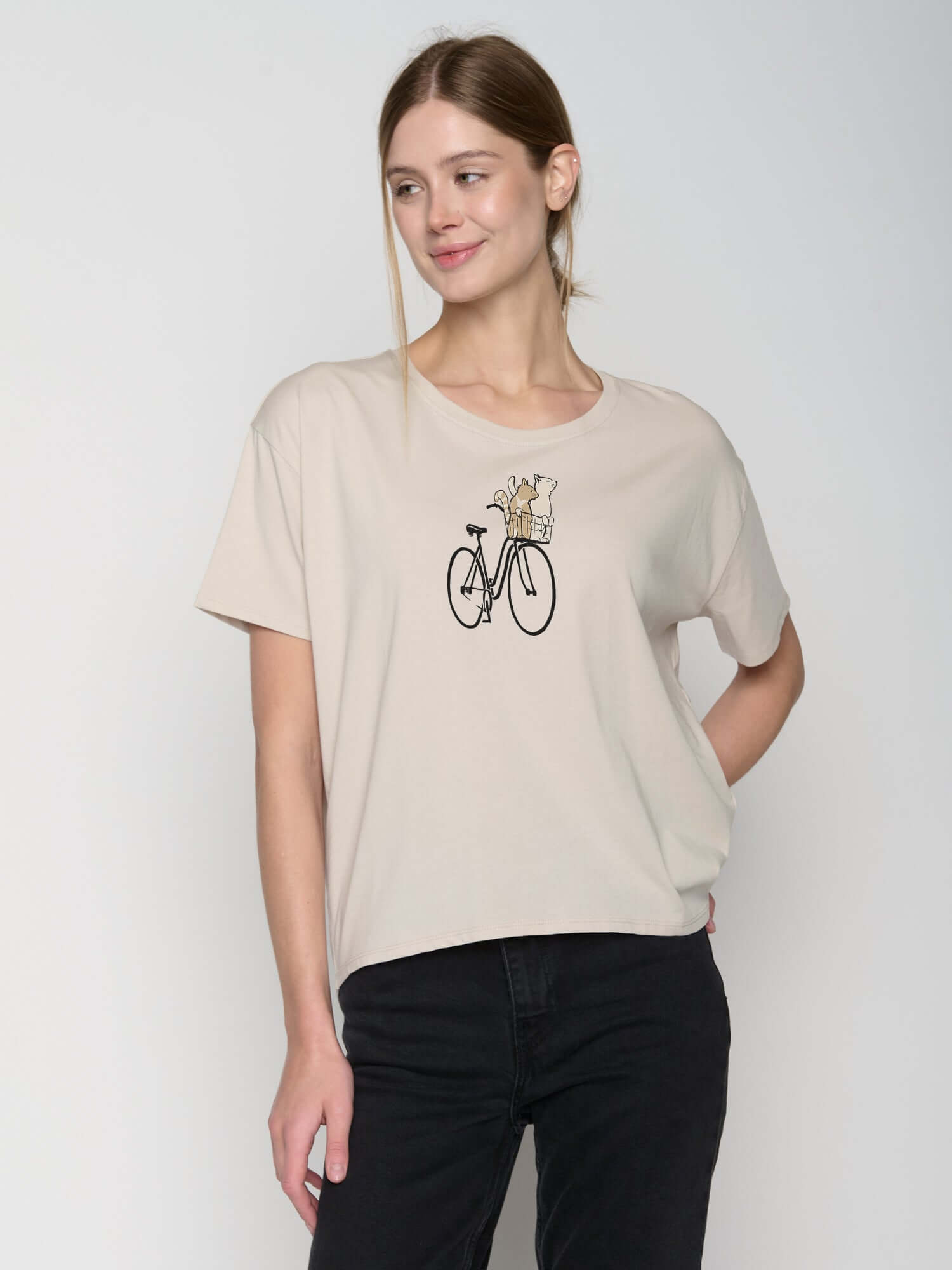 Off White: Lässiges T-Shirt aus Bio-Baumwoll-Mix für Damen [22745]