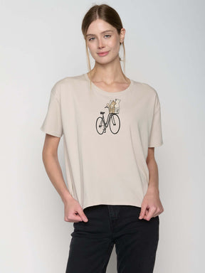 Off White: Lässiges T-Shirt aus Bio-Baumwoll-Mix für Damen [22746]