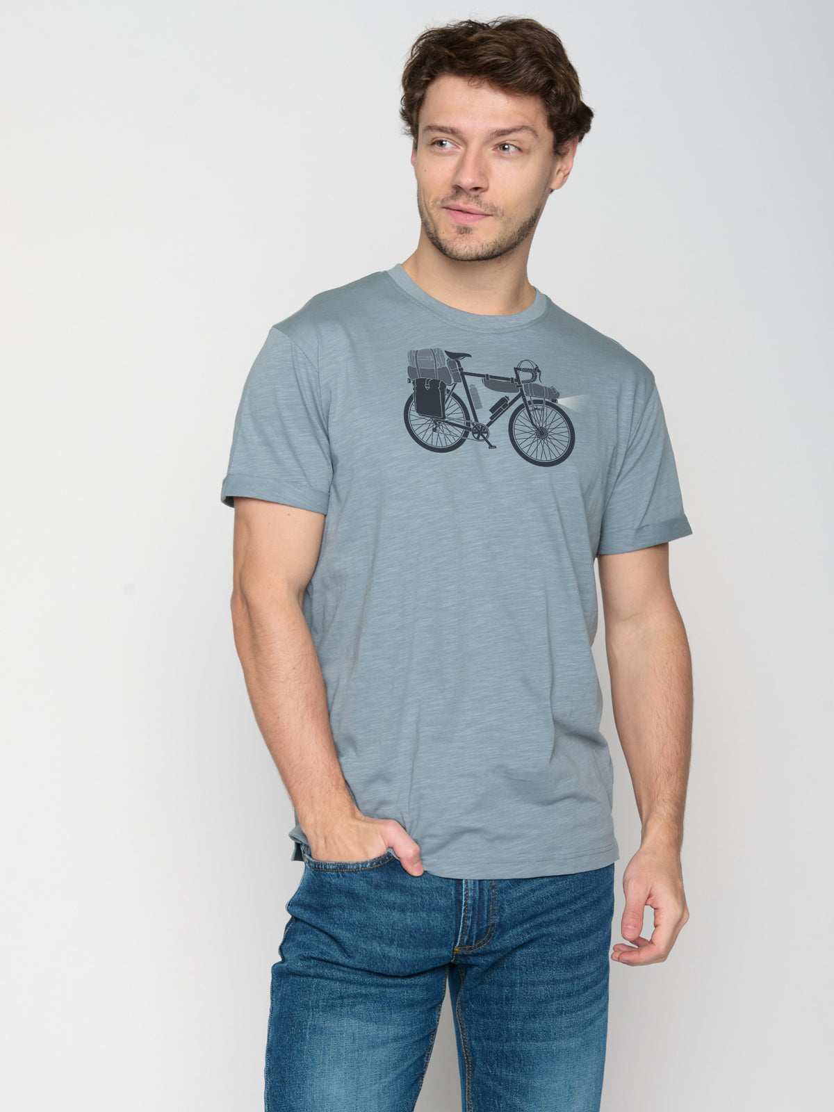Grey Blue: Lässiges T-Shirt aus Bio-Baumwoll Mix für Herren [22795]