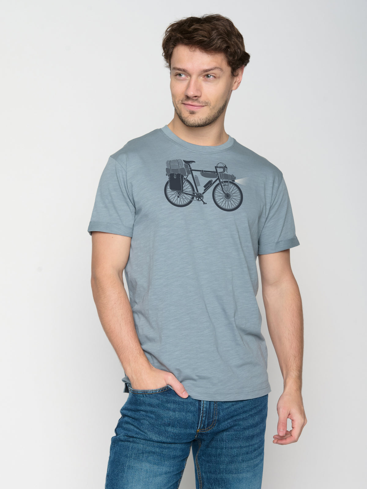 Blau:  Lässiges T-Shirt aus Bio-Baumwoll Mix für Herren [22796]