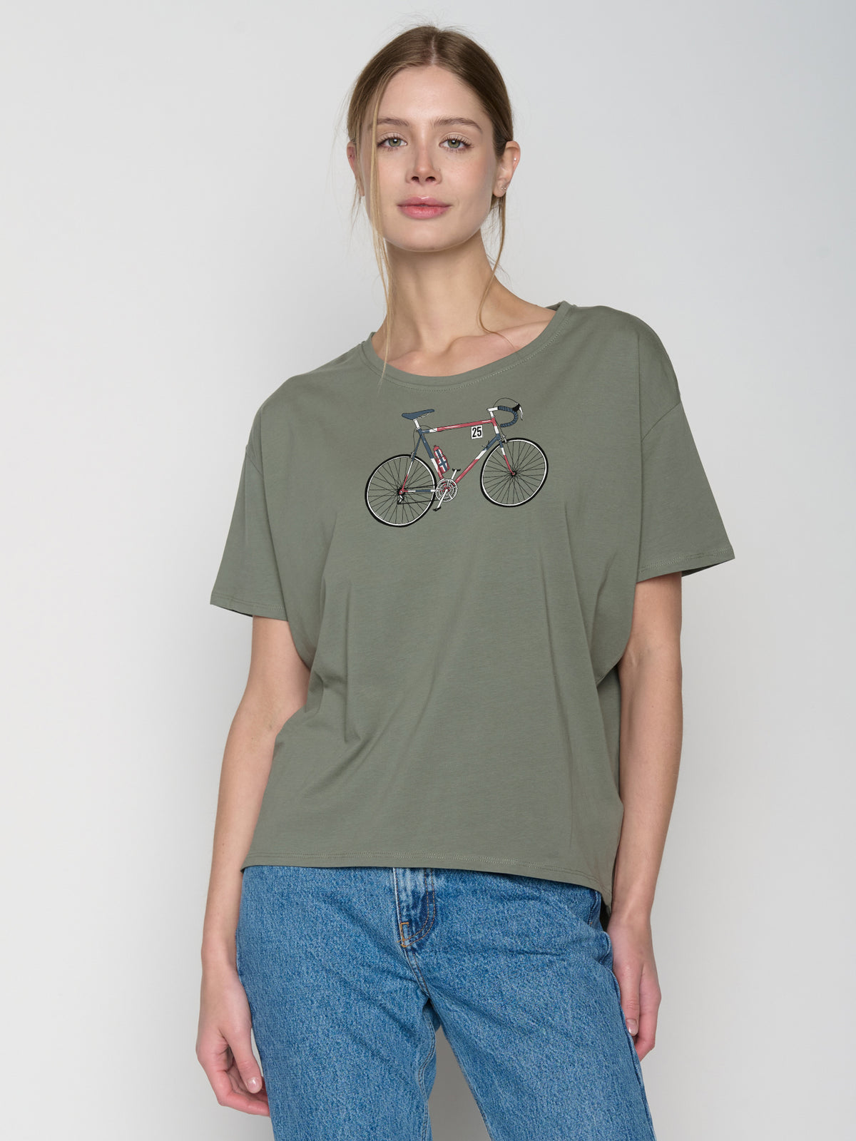 Olive: Lässiges T-Shirt aus Bio-Baumwoll-Mix für Damen [22812]