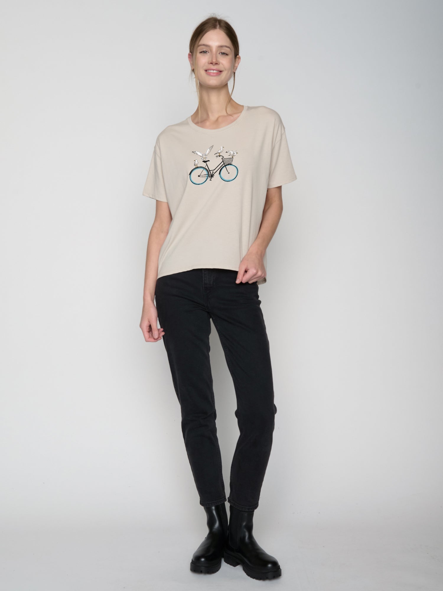 Off White: Lässiges T-Shirt aus Bio-Baumwoll-Mix für Damen [22835]