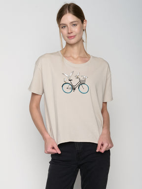 Off White: Lässiges T-Shirt aus Bio-Baumwoll-Mix für Damen [22836]