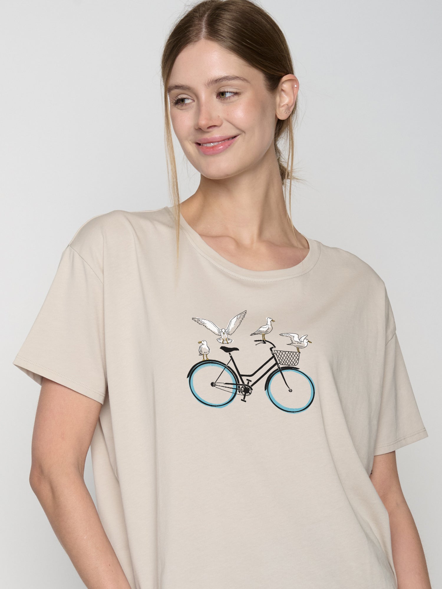 Off White: Lässiges T-Shirt aus Bio-Baumwoll-Mix für Damen [22837]