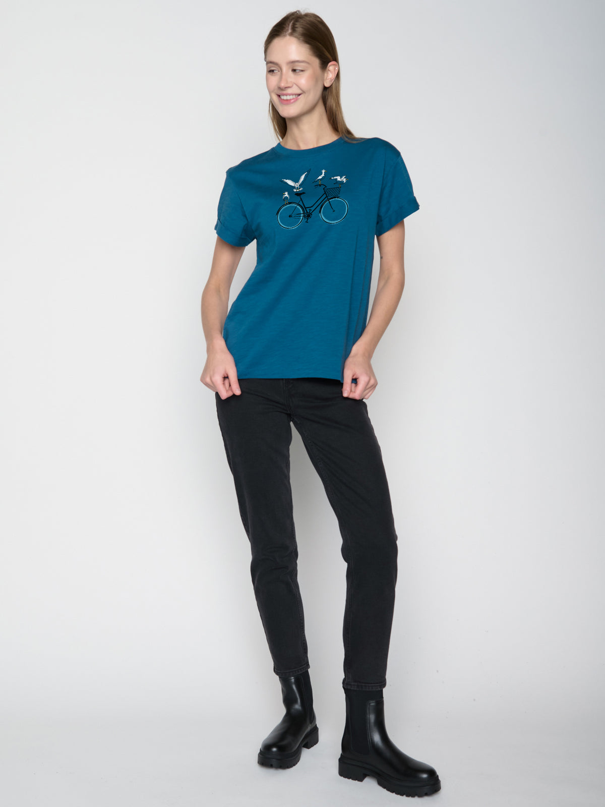 Blau:  Lässiges T-Shirt aus Bio-Baumwolle für Damen [22843]