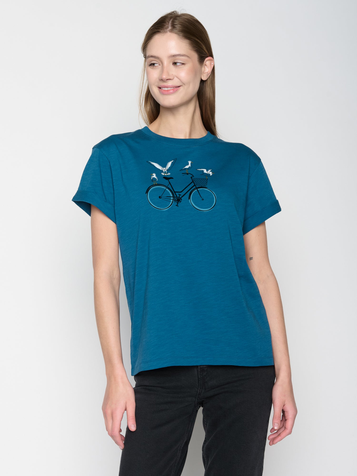 Blau:  Lässiges T-Shirt aus Bio-Baumwolle für Damen [22845]