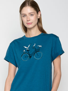 Blau:  Lässiges T-Shirt aus Bio-Baumwolle für Damen [22846]