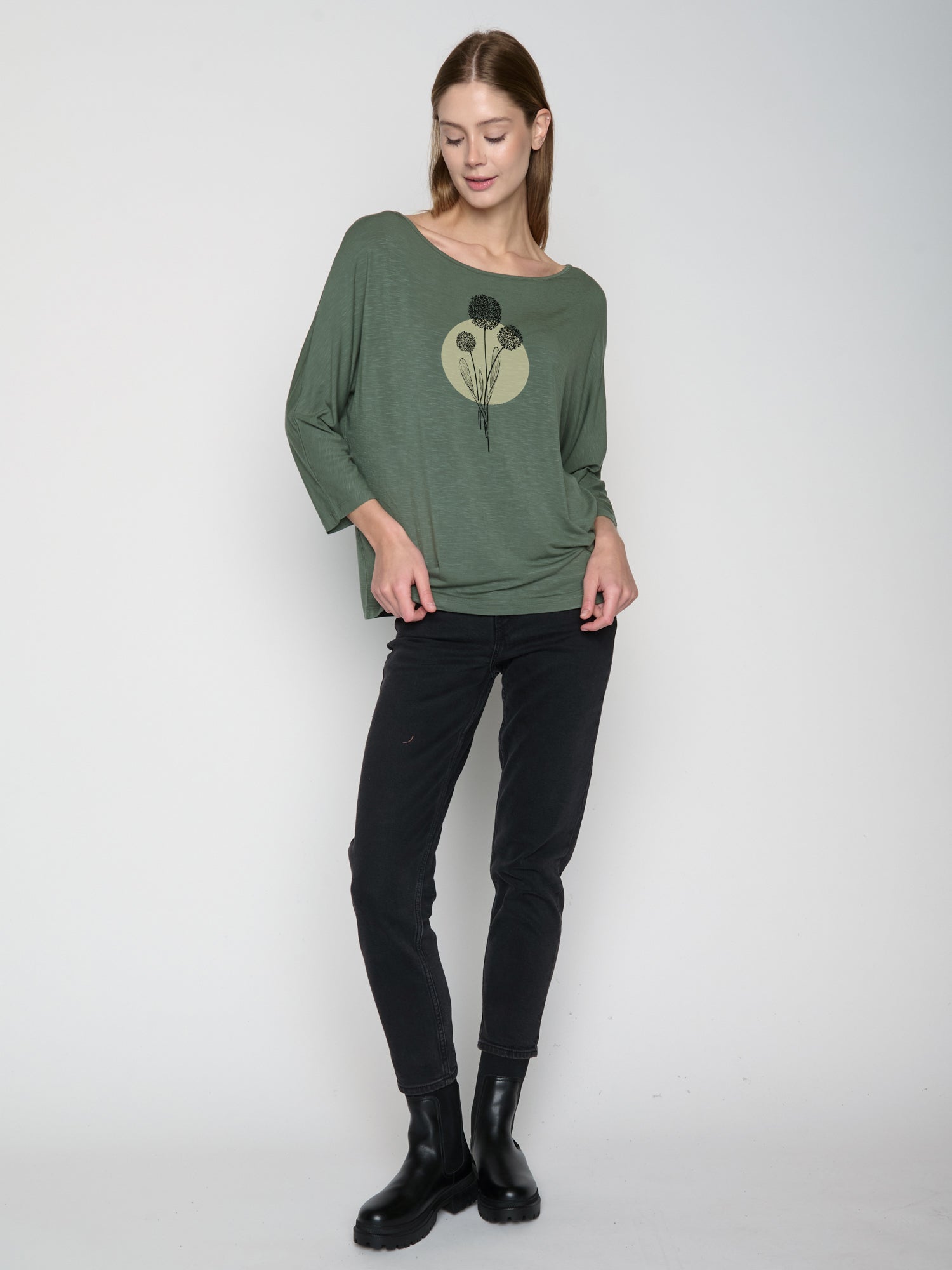 Moos Grey: Gemütliches Longsleeve aus Viskose (LENZING™ ECOVERO™) Mix für Damen [22897]