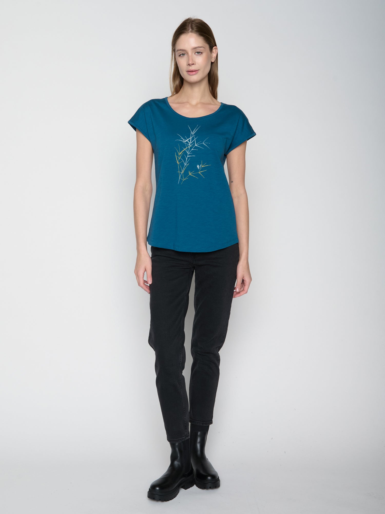 Rich Blue: Lässiges T-Shirt aus Bio-Baumwolle für Damen [22906]