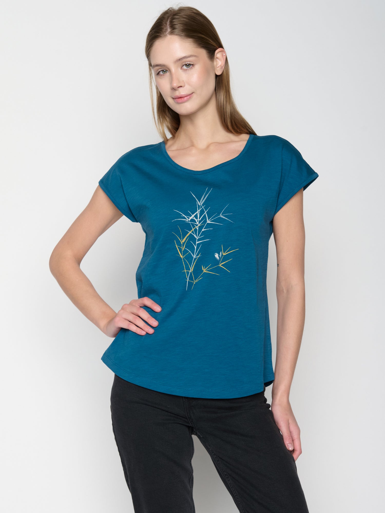Blau:  Sportliches T-Shirt aus Bio-Baumwolle für Damen [22909]