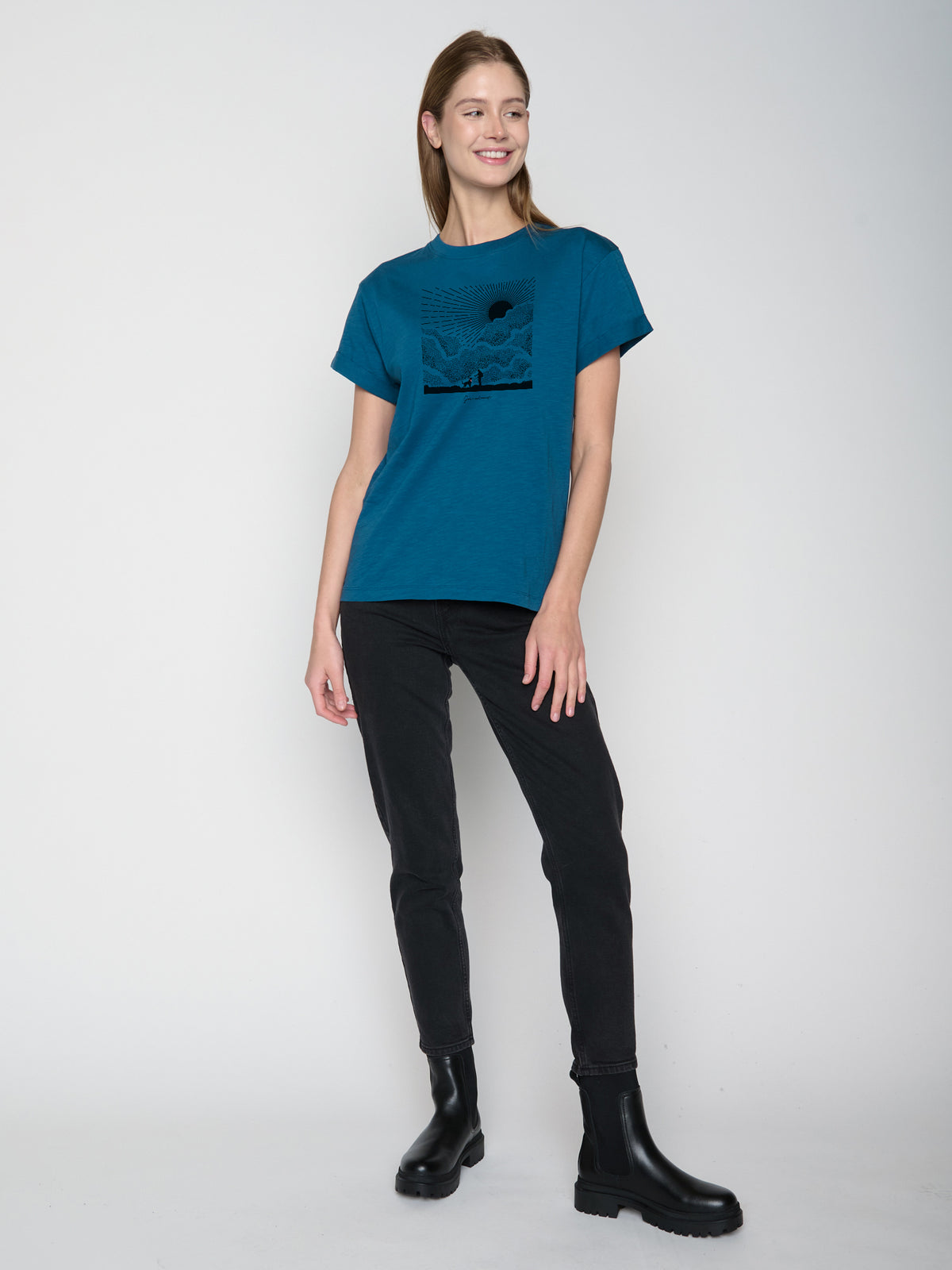 Blau:  Lässiges T-Shirt aus Bio-Baumwolle für Damen [22929]