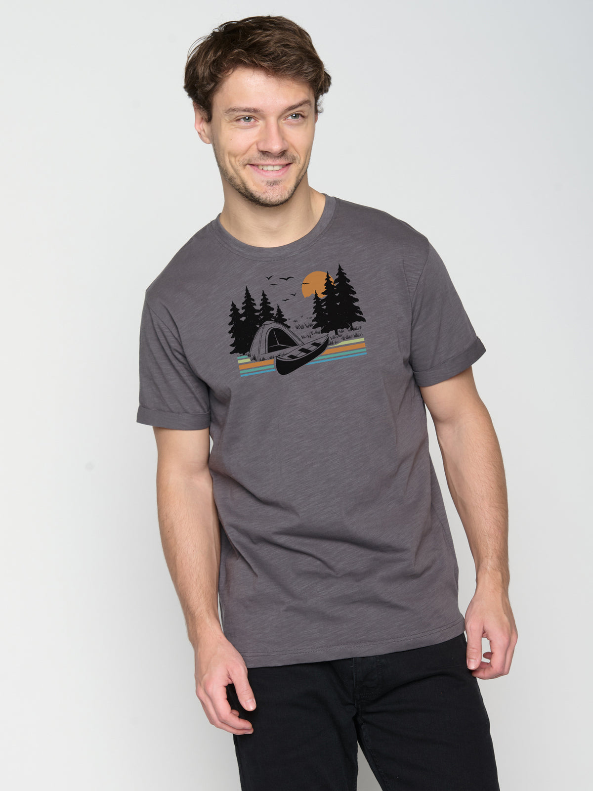Grau:  Lässiges T-Shirt aus Bio-Baumwoll Mix für Herren [22938]