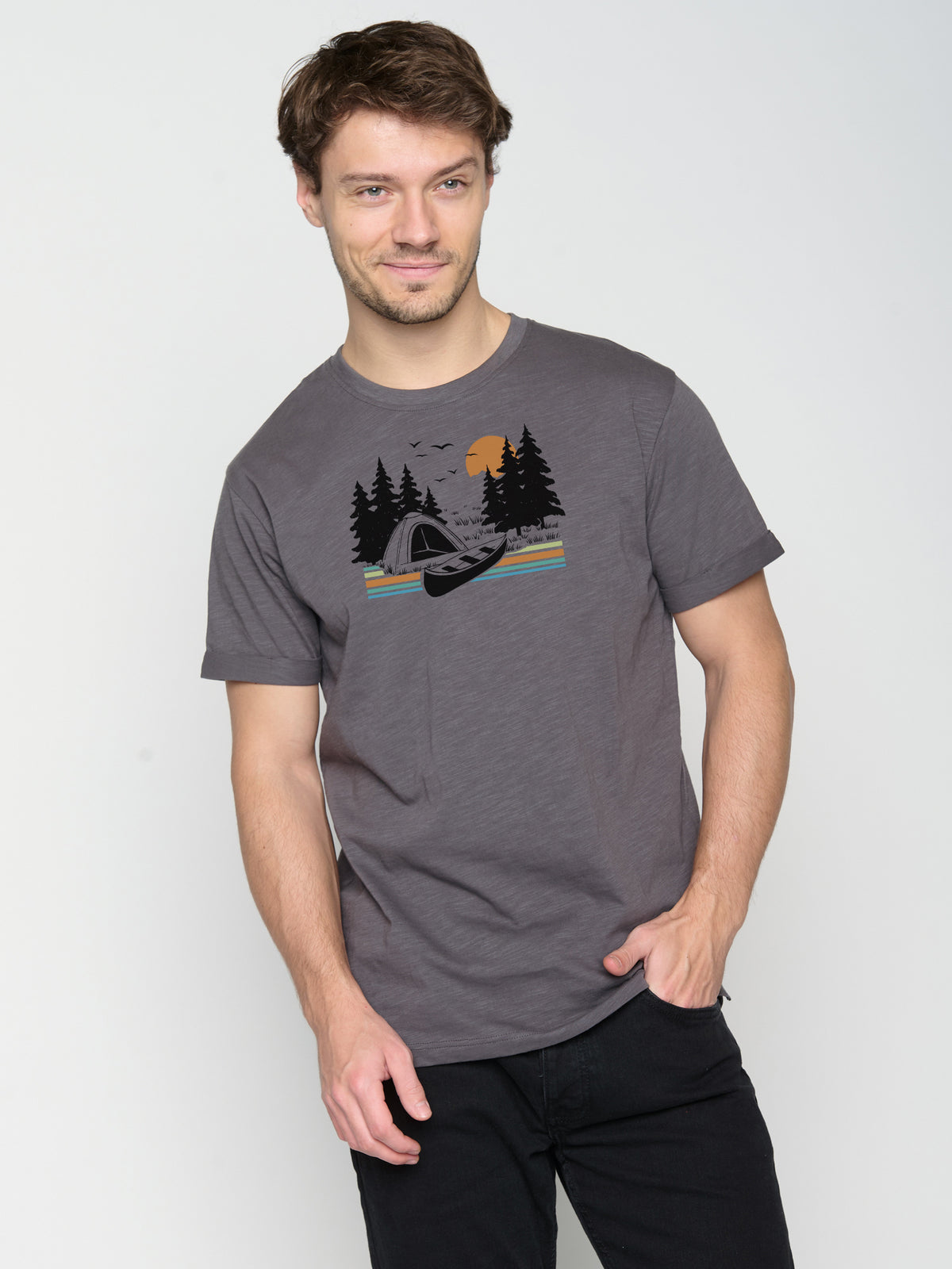 Grau:  Lässiges T-Shirt aus Bio-Baumwoll Mix für Herren [22939]