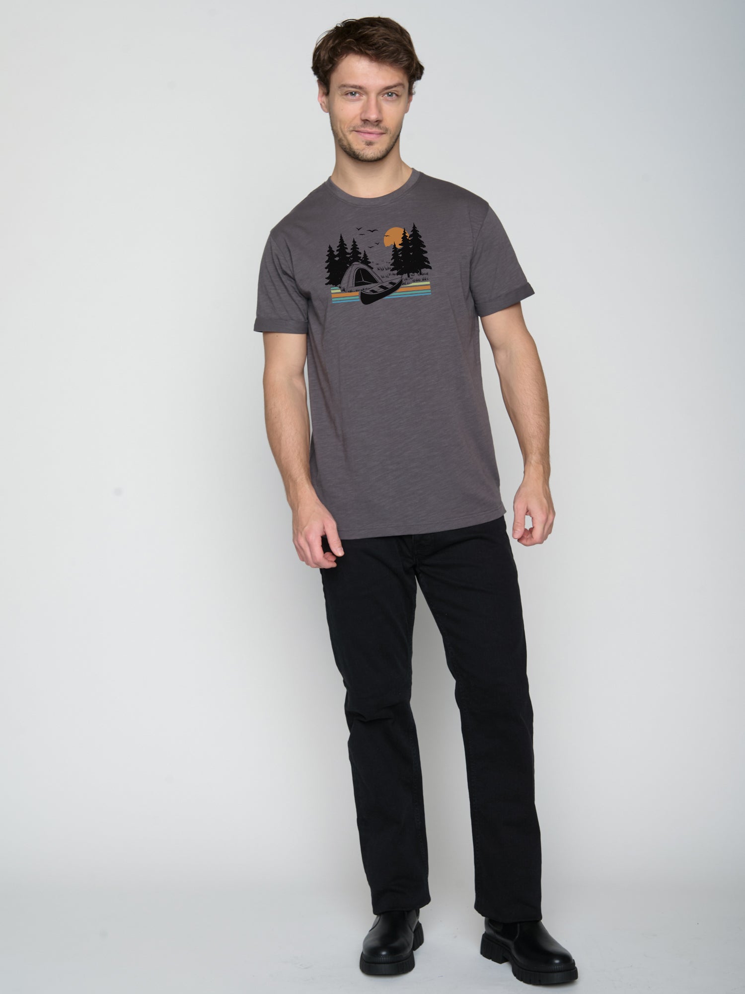 Grau:  Lässiges T-Shirt aus Bio-Baumwoll Mix für Herren [22943]