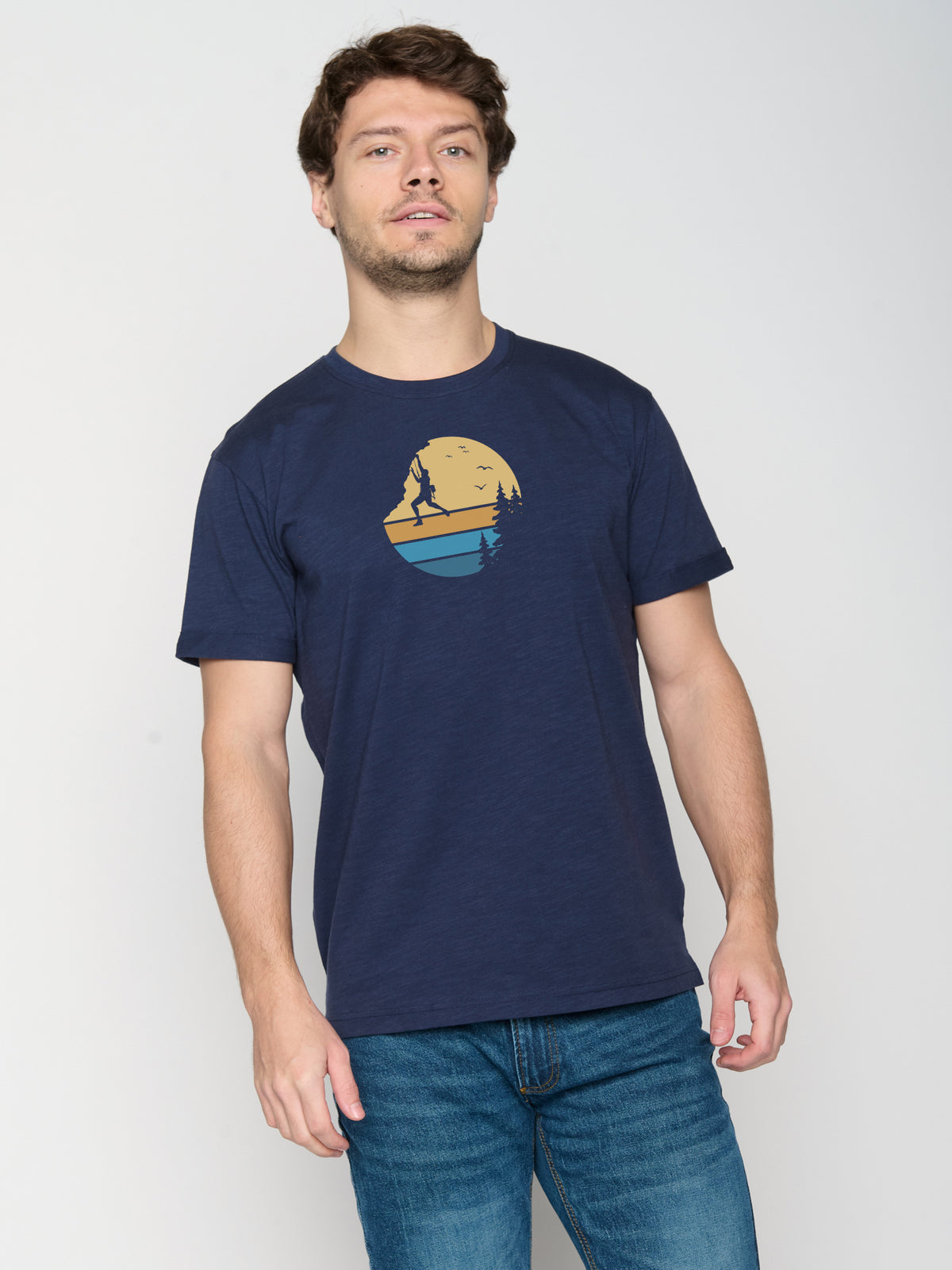 Navy: Lässiges T-Shirt aus Bio-Baumwoll Mix für Herren [22953]