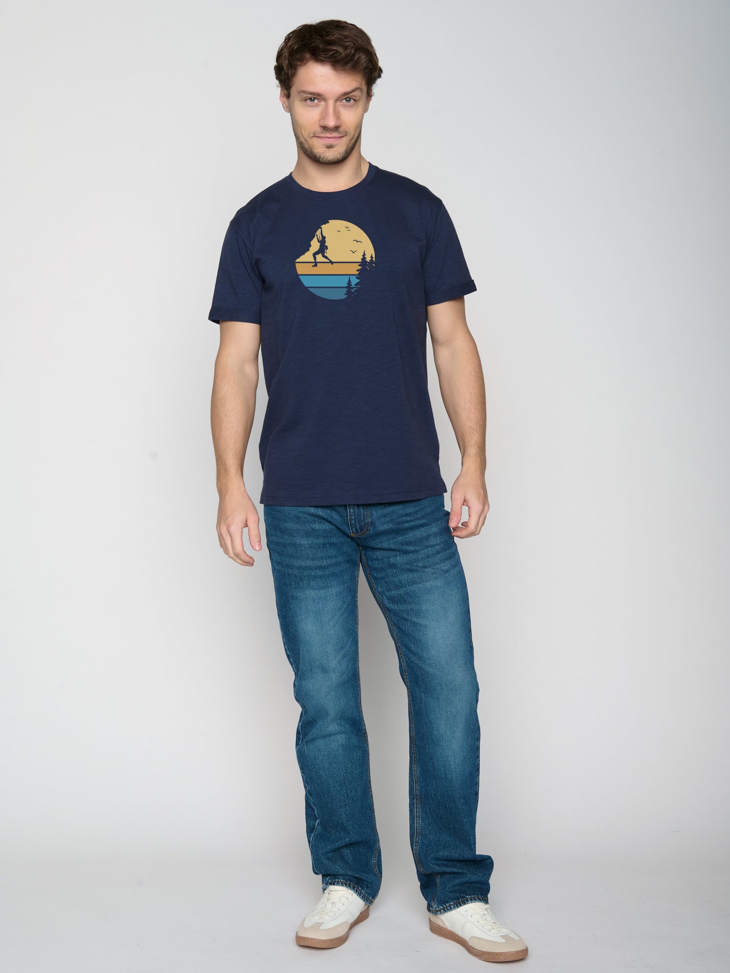 Navy: Lässiges T-Shirt aus Bio-Baumwoll Mix für Herren [22956]