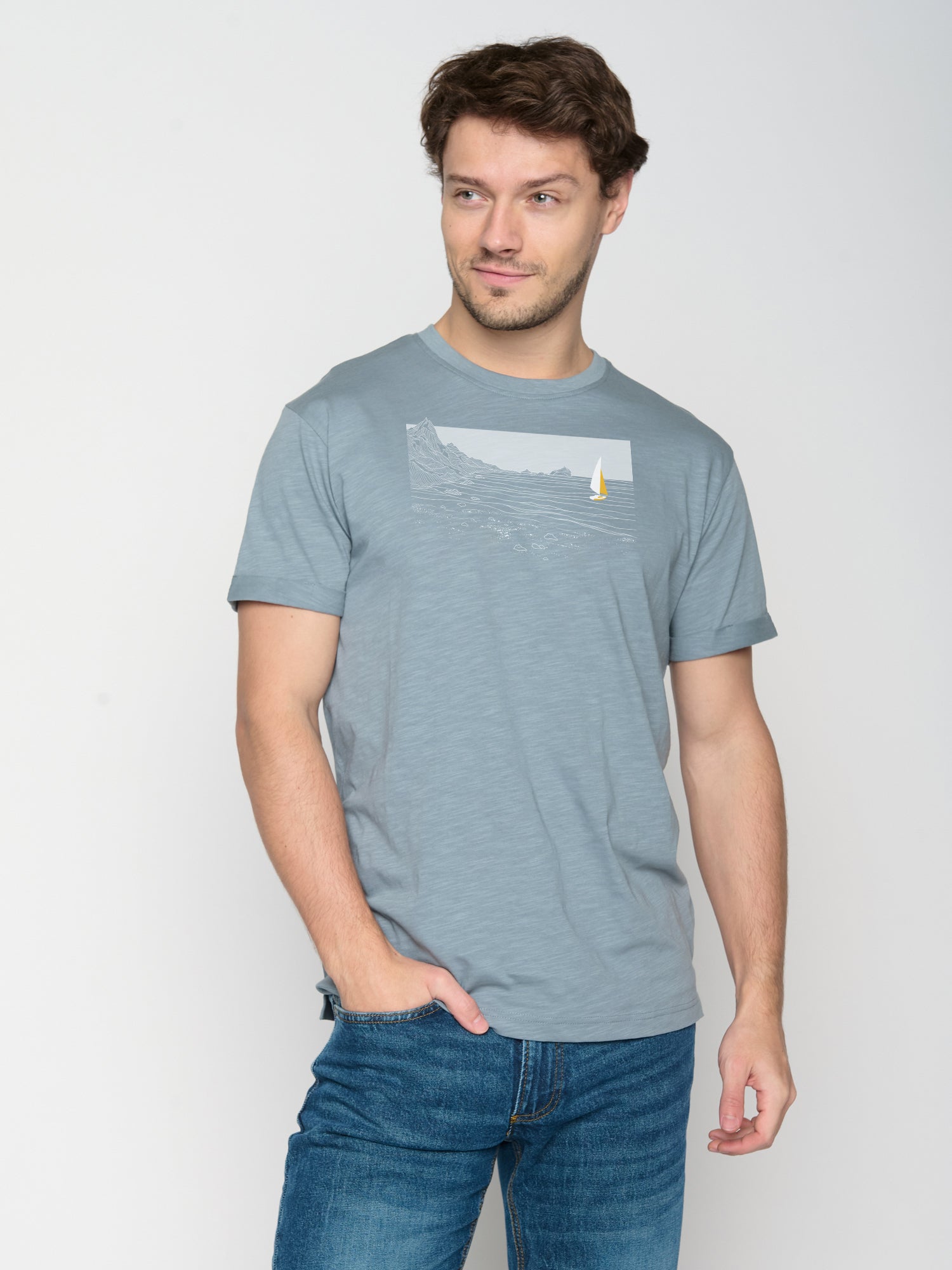 Grey Blue: Lässiges T-Shirt aus Bio-Baumwoll Mix für Herren [22958]