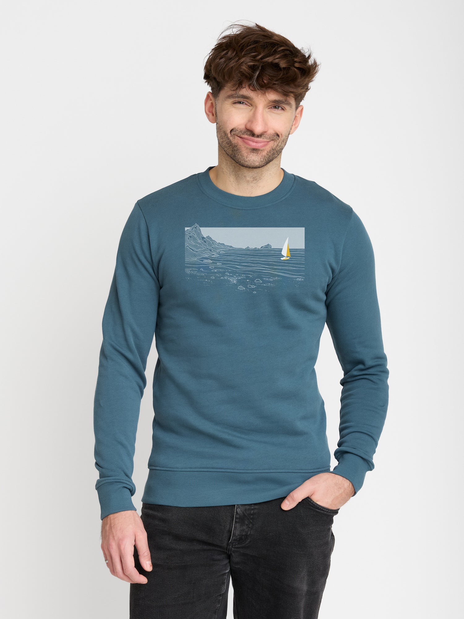 Blau:  Gemütliches Sweatshirt aus Bio-Baumwolle für Herren [22962]