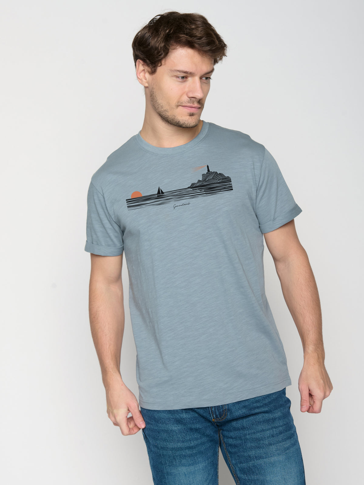 Blau:  Lässiges T-Shirt aus Bio-Baumwoll Mix für Herren [22996]