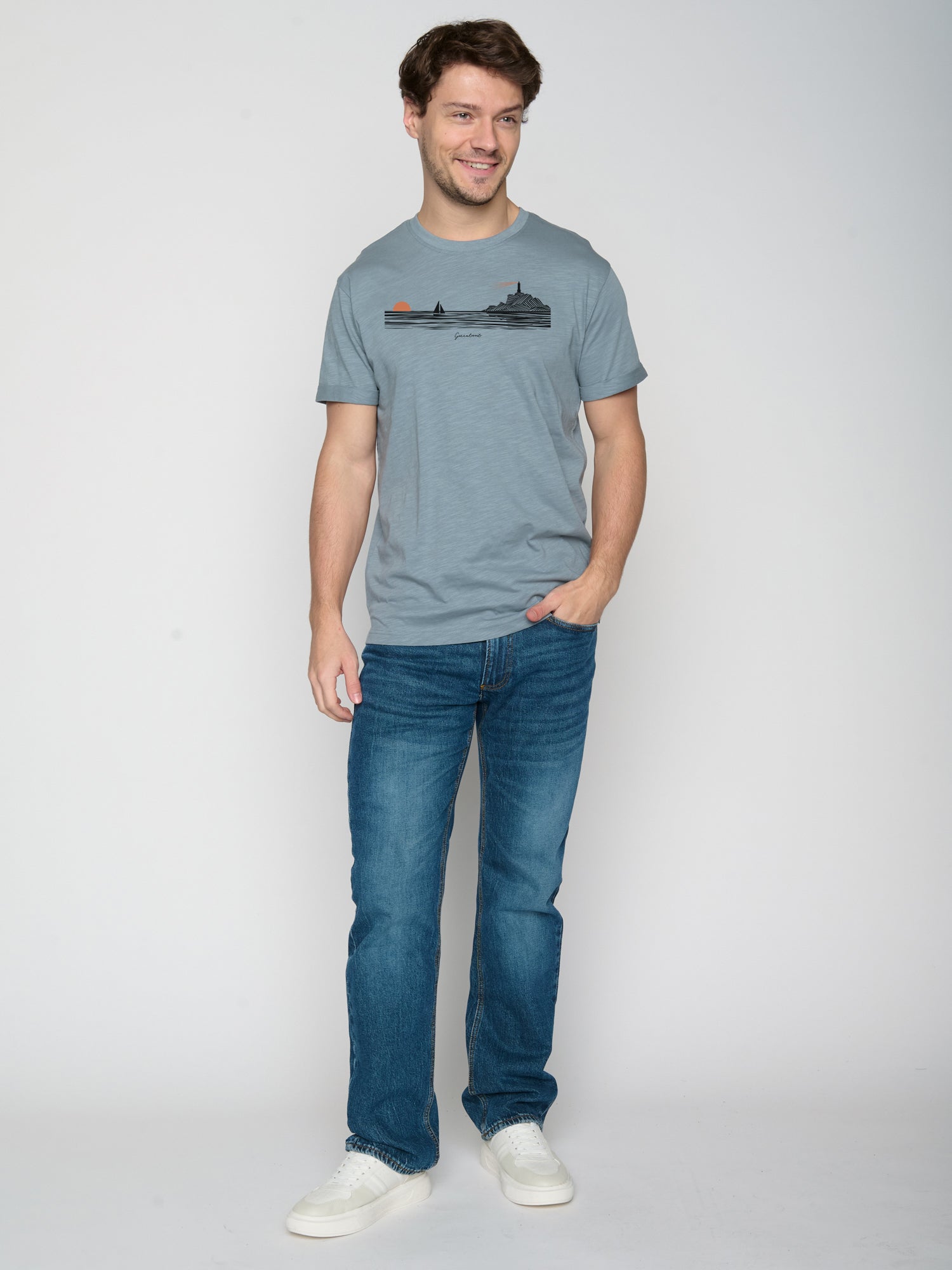 Blau:  Lässiges T-Shirt aus Bio-Baumwoll Mix für Herren [22999]