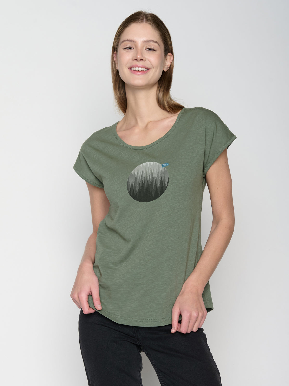 Moos Grey: Lässiges T-Shirt aus Bio-Baumwolle für Damen [23025]