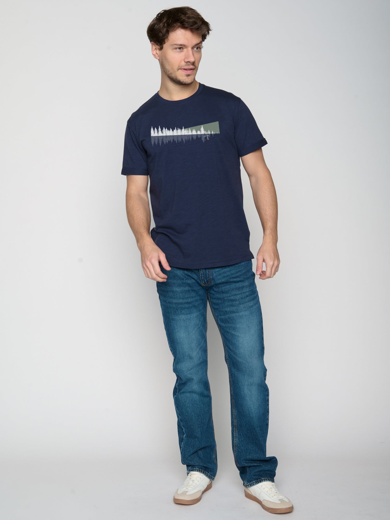 Navy: Lässiges T-Shirt aus Bio-Baumwoll Mix für Herren [23084]