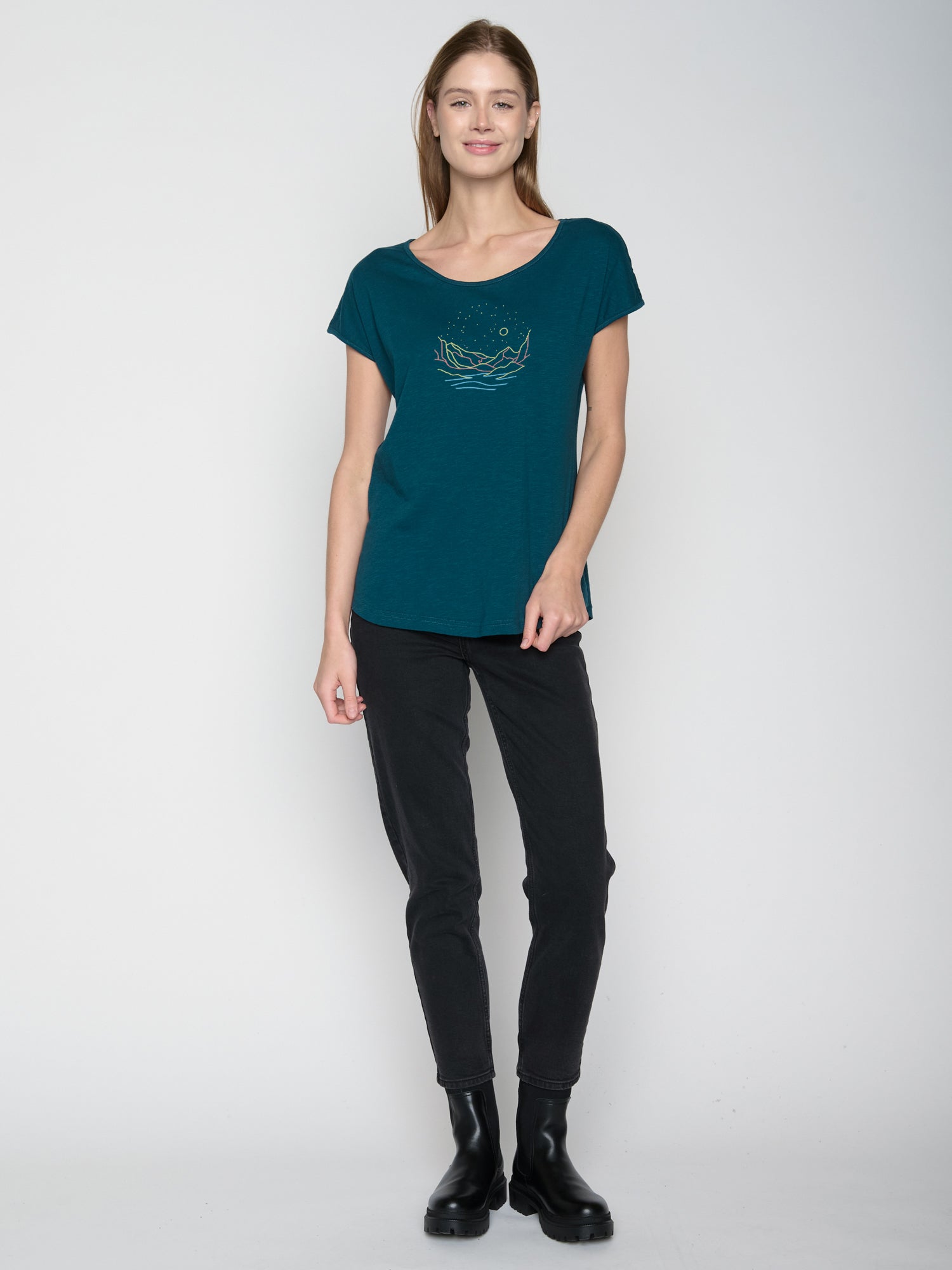 Petrol Green: Lässiges T-Shirt aus Bio-Baumwolle für Damen [23108]