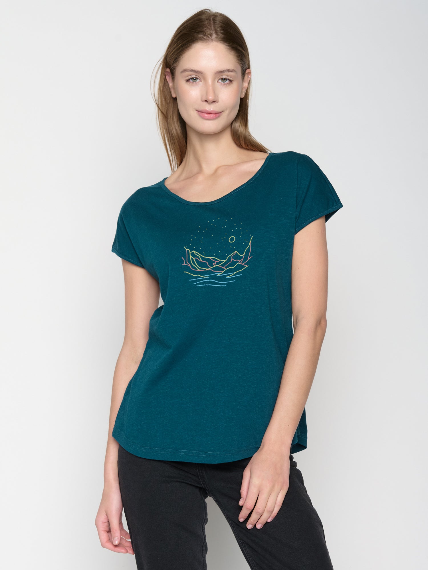 Petrol Green: Lässiges T-Shirt aus Bio-Baumwolle für Damen [23111]