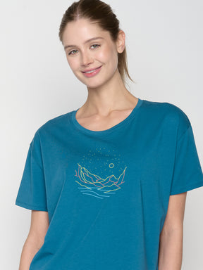 Blau:  Lässiges T-Shirt aus Bio-Baumwoll Mix für Damen [23114]