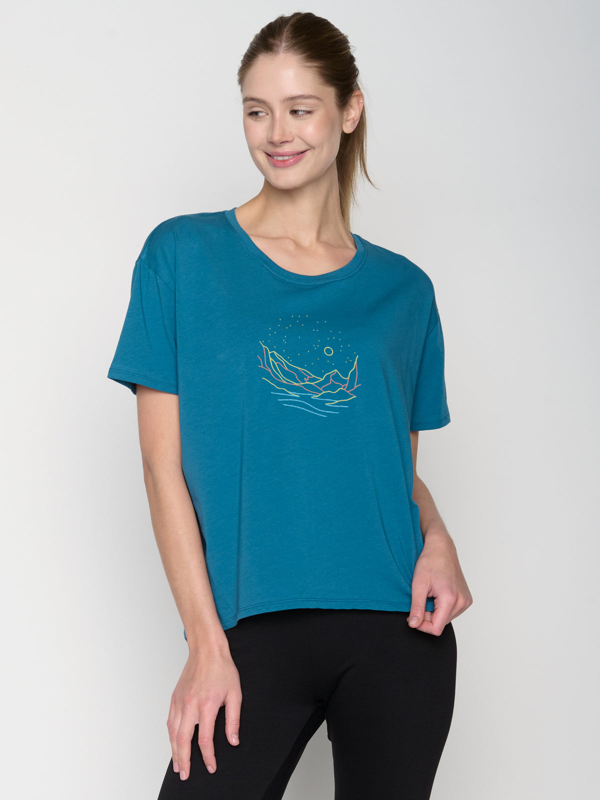 Blau:  Lässiges T-Shirt aus Bio-Baumwoll Mix für Damen [23115]
