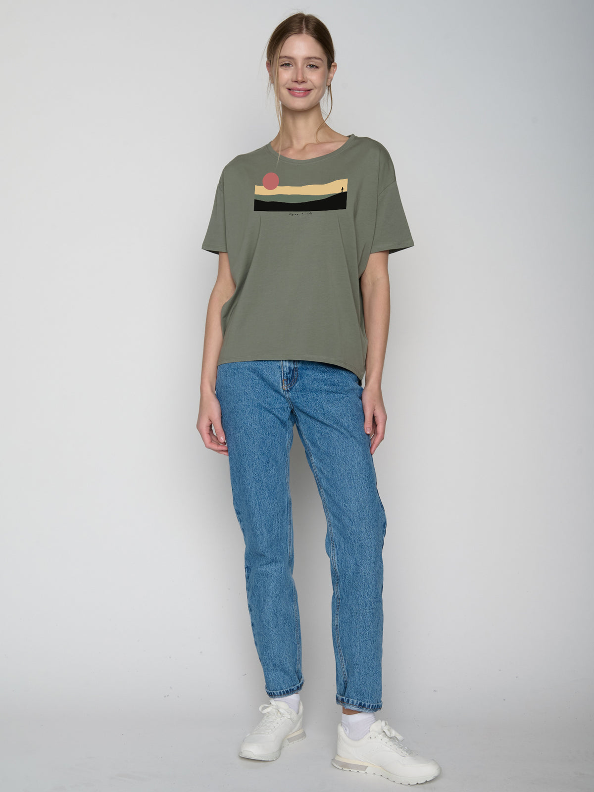 Olive: Lässiges T-Shirt aus Bio-Baumwoll-Mix für Damen [23129]