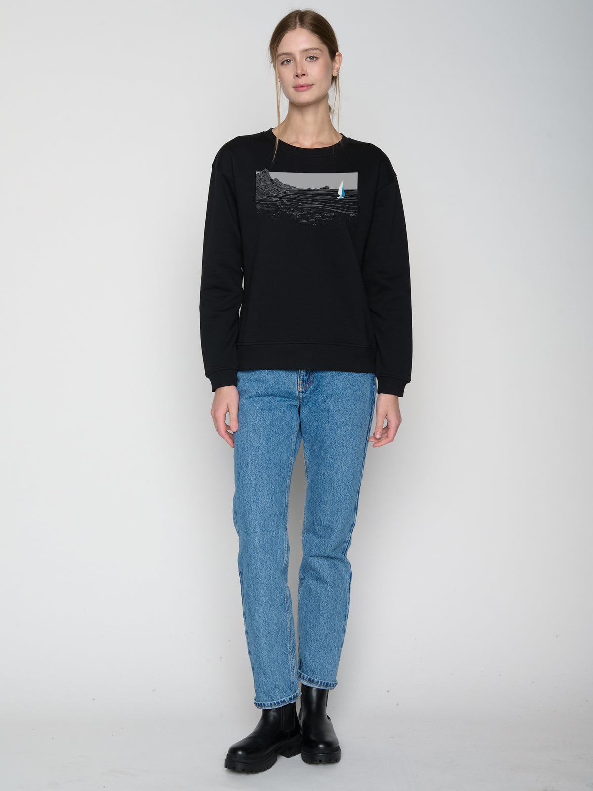 Schwarz:  Gemütliches Sweatshirt aus Bio-Baumwolle für Damen [23137]