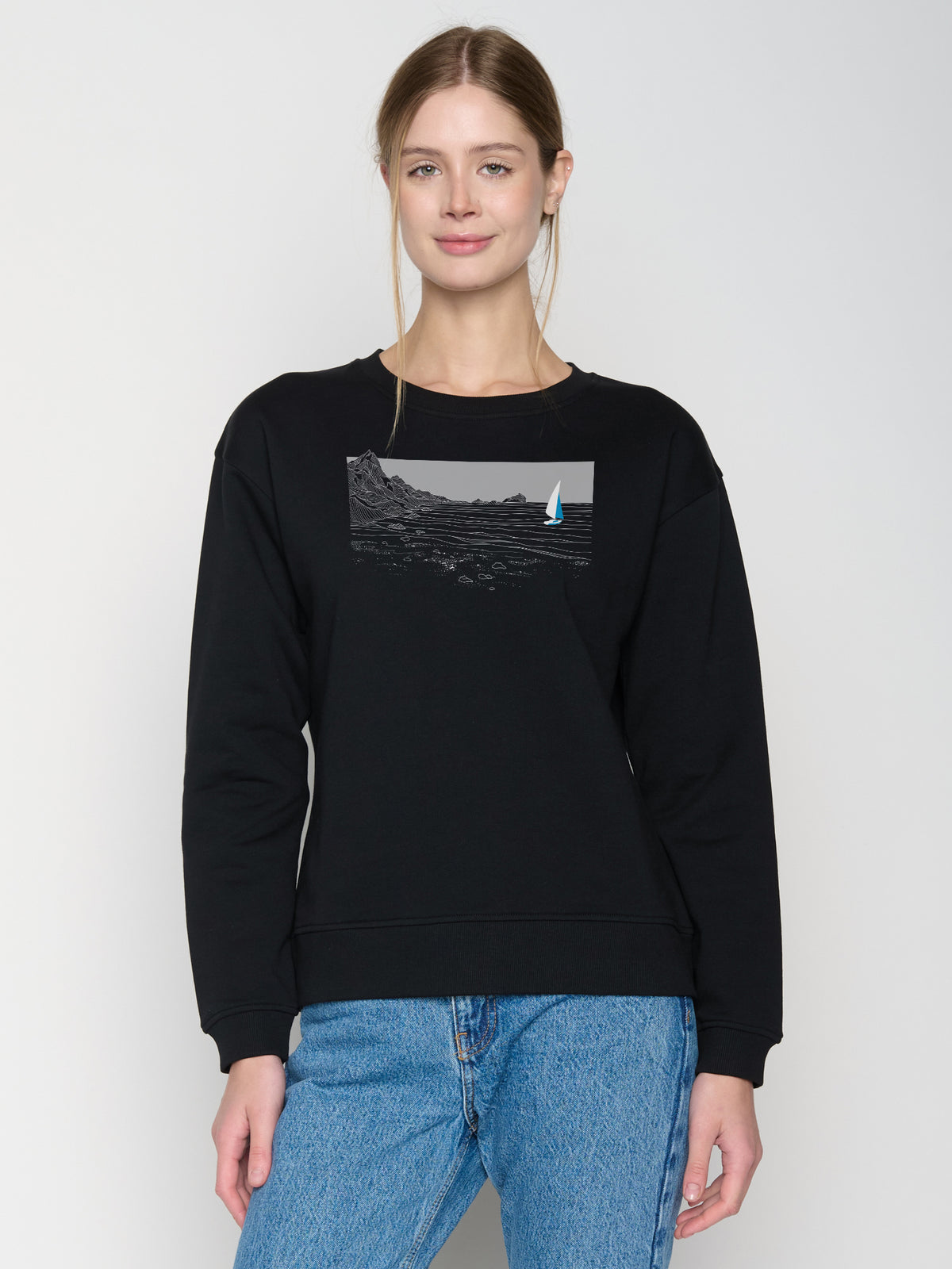 Schwarz:  Gemütliches Sweatshirt aus Bio-Baumwolle für Damen [23138]